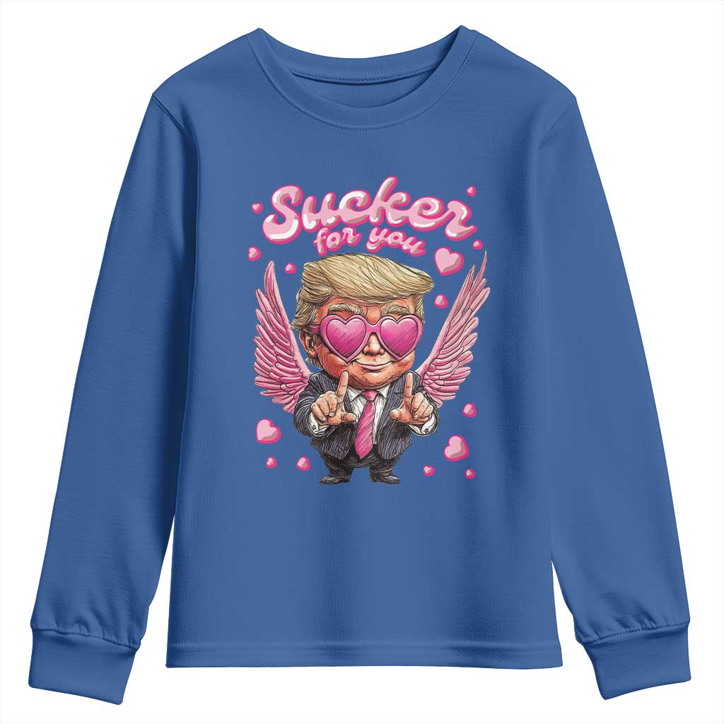 Funny Cupid Trump Valentine's Day Youth Sweatshirt Sucker For You Cupid Hearts TS11 Royal Blue Print Your Wear
