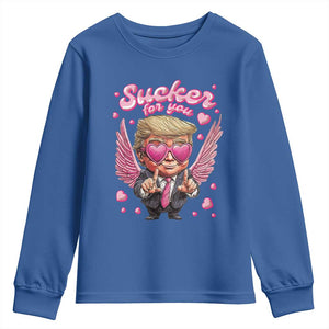 Funny Cupid Trump Valentine's Day Youth Sweatshirt Sucker For You Cupid Hearts TS11 Royal Blue Print Your Wear