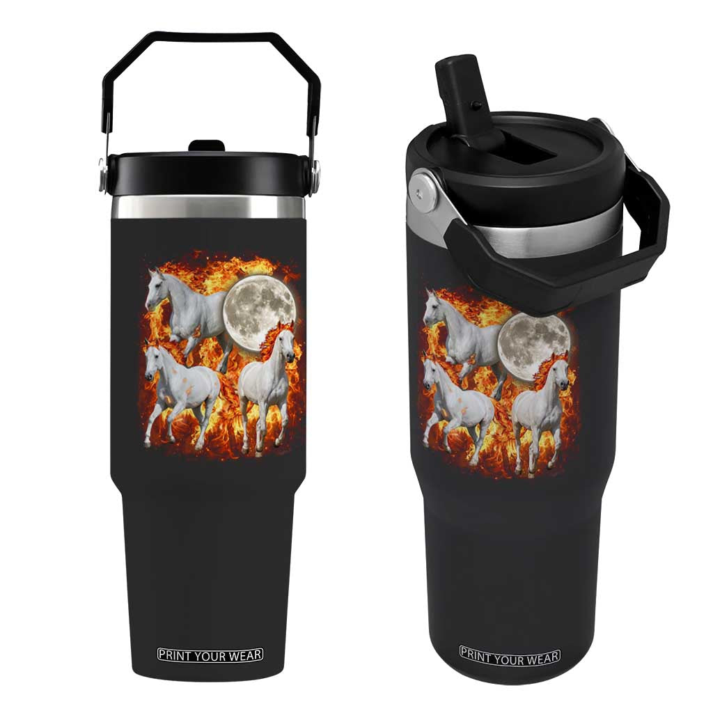 3 Fire Horses Moon Equestrian Flip Straw Tumbler Year Of The Fire Horse Joke TS11 One Size: 30 oz Black Print Your Wear