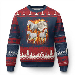 3 Fire Horses Moon Equestrian Ugly Christmas Sweater Year Of The Fire Horse Joke TS11 Navy Red Print Your Wear