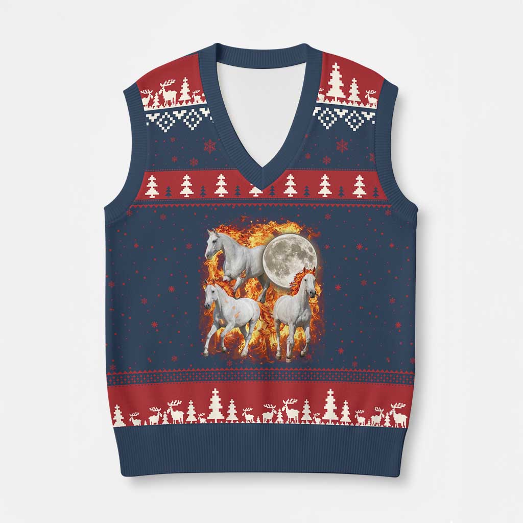 3 Fire Horses Moon Equestrian V-Neck Knit Sweater Vest Year Of The Fire Horse Joke TS11 Navy Red Print Your Wear