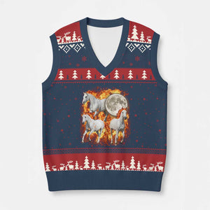 3 Fire Horses Moon Equestrian V-Neck Knit Sweater Vest Year Of The Fire Horse Joke TS11 Navy Red Print Your Wear