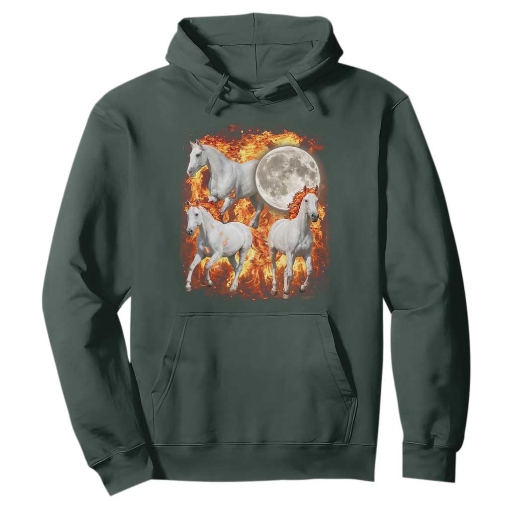 3 Fire Horses Moon Equestrian Hoodie Year Of The Fire Horse Joke TS11 Dark Forest Green Print Your Wear