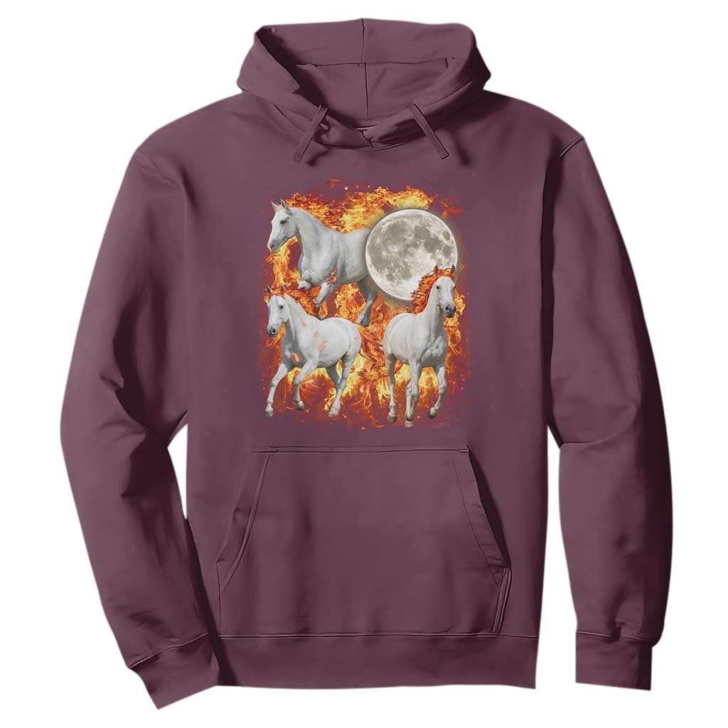 3 Fire Horses Moon Equestrian Hoodie Year Of The Fire Horse Joke TS11 Maroon Print Your Wear