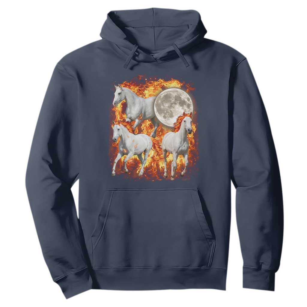 3 Fire Horses Moon Equestrian Hoodie Year Of The Fire Horse Joke TS11 Navy Print Your Wear
