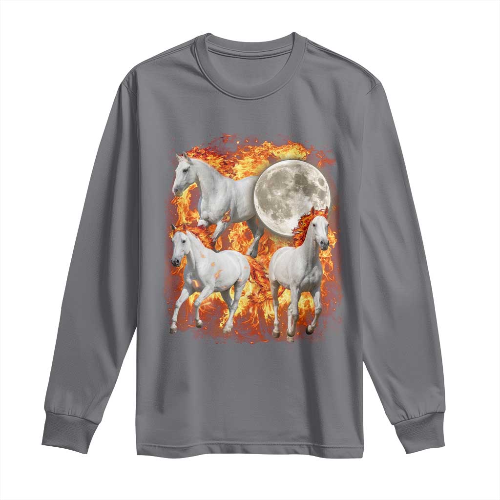 3 Fire Horses Moon Equestrian Long Sleeve Shirt Year Of The Fire Horse Joke TS11 Charcoal Print Your Wear