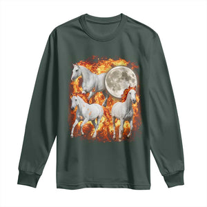 3 Fire Horses Moon Equestrian Long Sleeve Shirt Year Of The Fire Horse Joke TS11 Dark Forest Green Print Your Wear