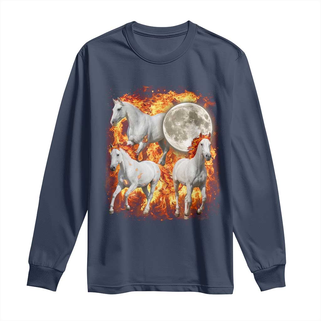 3 Fire Horses Moon Equestrian Long Sleeve Shirt Year Of The Fire Horse Joke TS11 Navy Print Your Wear