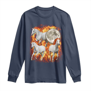 3 Fire Horses Moon Equestrian Long Sleeve Shirt Year Of The Fire Horse Joke TS11 Navy Print Your Wear