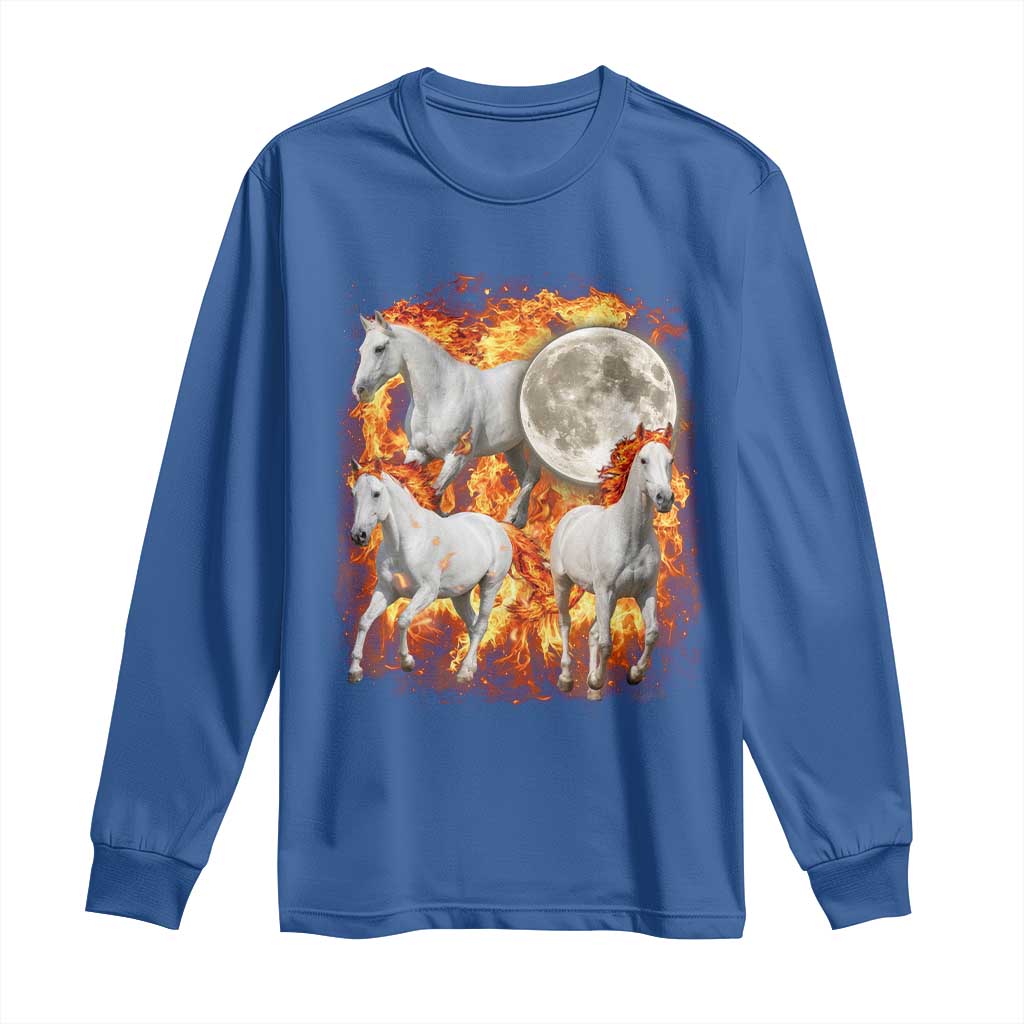 3 Fire Horses Moon Equestrian Long Sleeve Shirt Year Of The Fire Horse Joke TS11 Royal Blue Print Your Wear