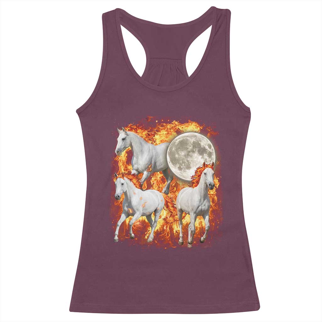 3 Fire Horses Moon Equestrian Racerback Tank Top Year Of The Fire Horse Joke TS11 Maroon Print Your Wear