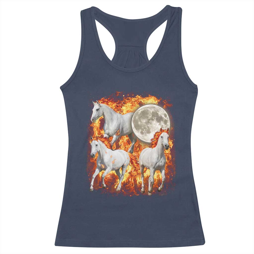 3 Fire Horses Moon Equestrian Racerback Tank Top Year Of The Fire Horse Joke TS11 Navy Print Your Wear