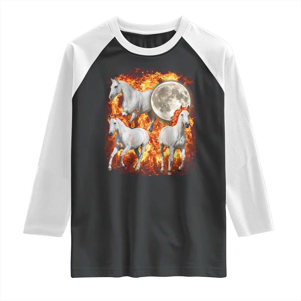 3 Fire Horses Moon Equestrian Raglan Shirt Year Of The Fire Horse Joke TS11 Black White Print Your Wear
