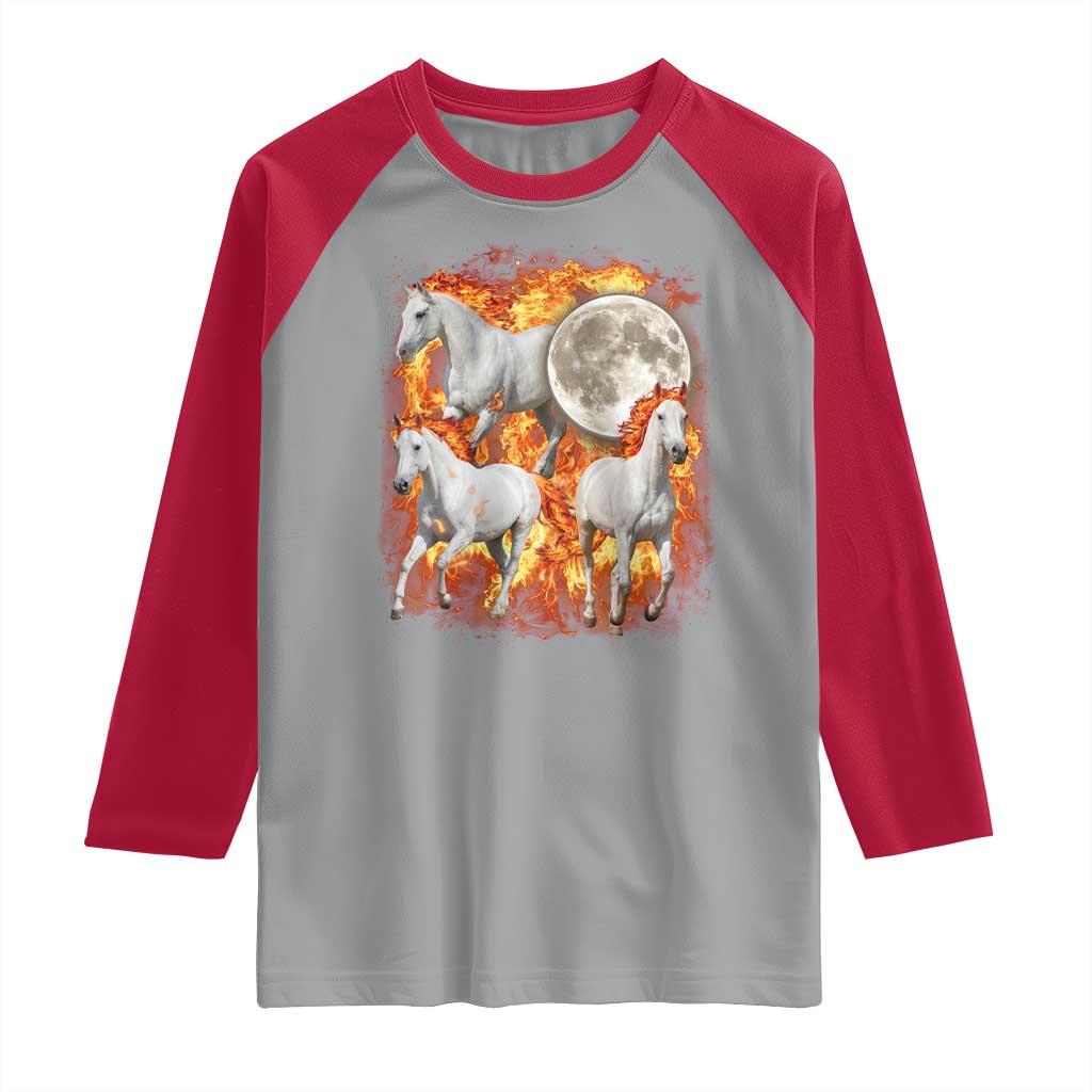 3 Fire Horses Moon Equestrian Raglan Shirt Year Of The Fire Horse Joke TS11 Sport Gray Red Print Your Wear