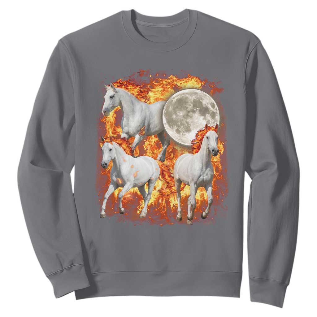 3 Fire Horses Moon Equestrian Sweatshirt Year Of The Fire Horse Joke TS11 Charcoal Print Your Wear