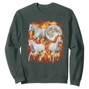 3 Fire Horses Moon Equestrian Sweatshirt Year Of The Fire Horse Joke TS11 Dark Forest Green Print Your Wear