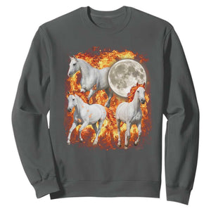 3 Fire Horses Moon Equestrian Sweatshirt Year Of The Fire Horse Joke TS11 Dark Heather Print Your Wear