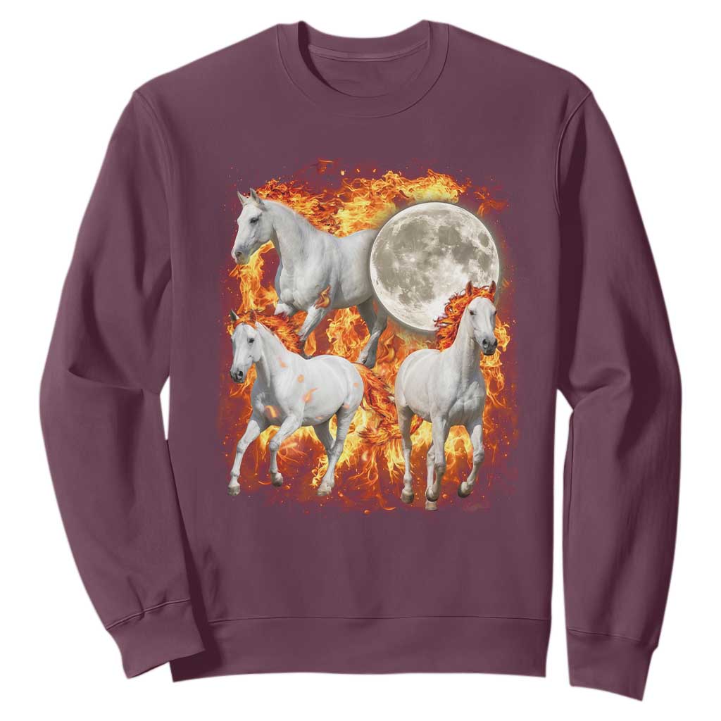 3 Fire Horses Moon Equestrian Sweatshirt Year Of The Fire Horse Joke TS11 Maroon Print Your Wear