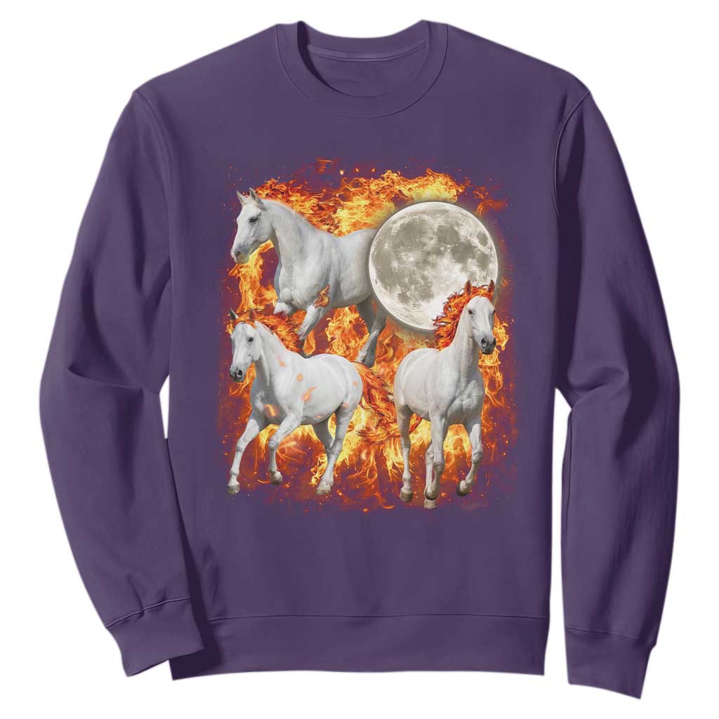 3 Fire Horses Moon Equestrian Sweatshirt Year Of The Fire Horse Joke TS11 Purple Print Your Wear