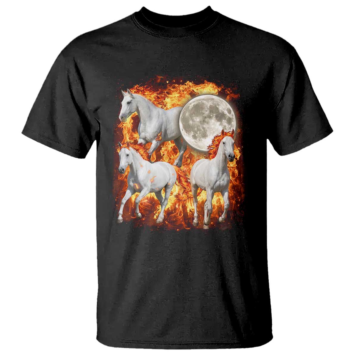 3 Fire Horses Moon Equestrian T Shirt Year Of The Fire Horse Joke TS11 Black Print Your Wear