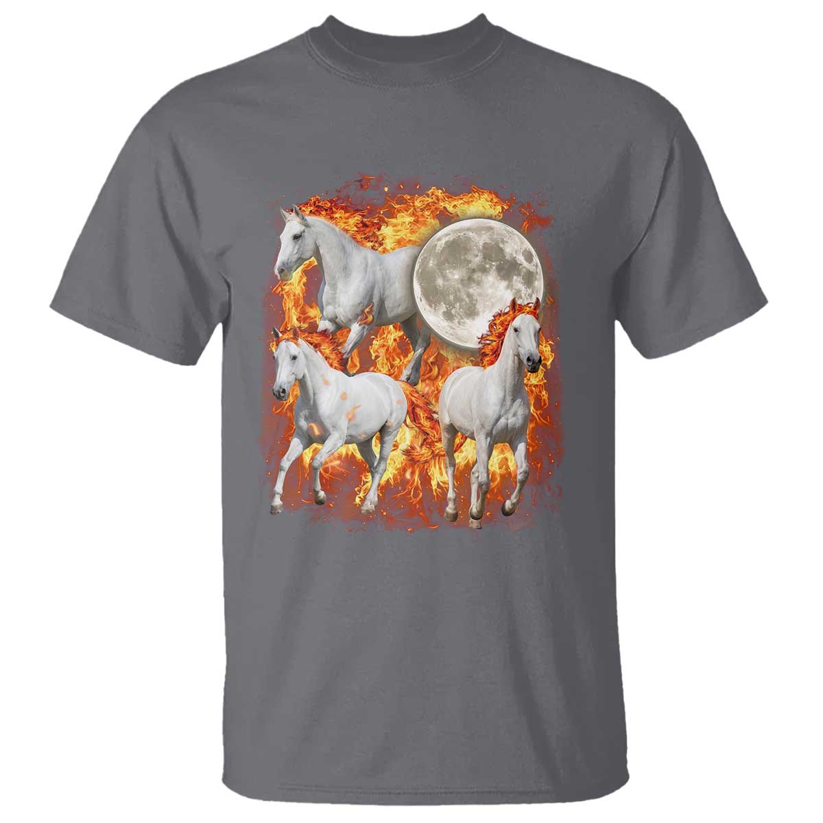 3 Fire Horses Moon Equestrian T Shirt Year Of The Fire Horse Joke TS11 Charcoal Print Your Wear