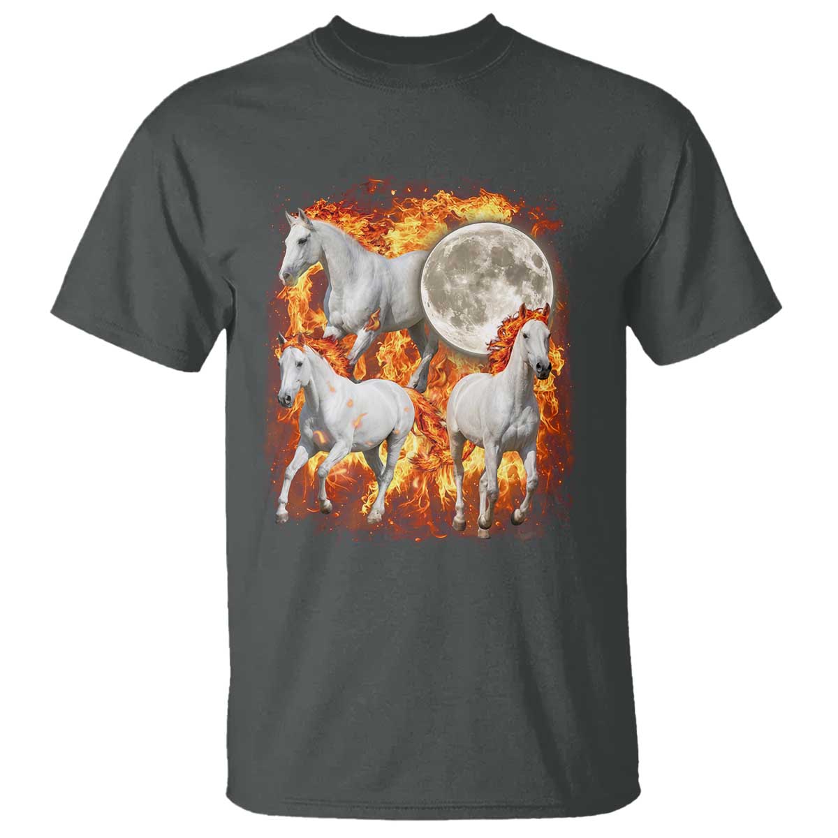 3 Fire Horses Moon Equestrian T Shirt Year Of The Fire Horse Joke TS11 Dark Heather Print Your Wear