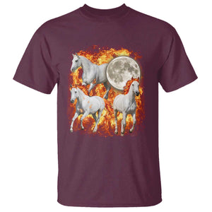 3 Fire Horses Moon Equestrian T Shirt Year Of The Fire Horse Joke TS11 Maroon Print Your Wear