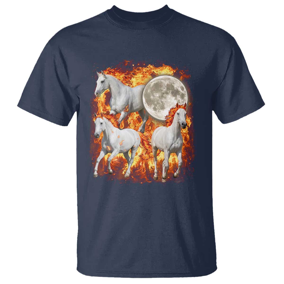 3 Fire Horses Moon Equestrian T Shirt Year Of The Fire Horse Joke TS11 Navy Print Your Wear
