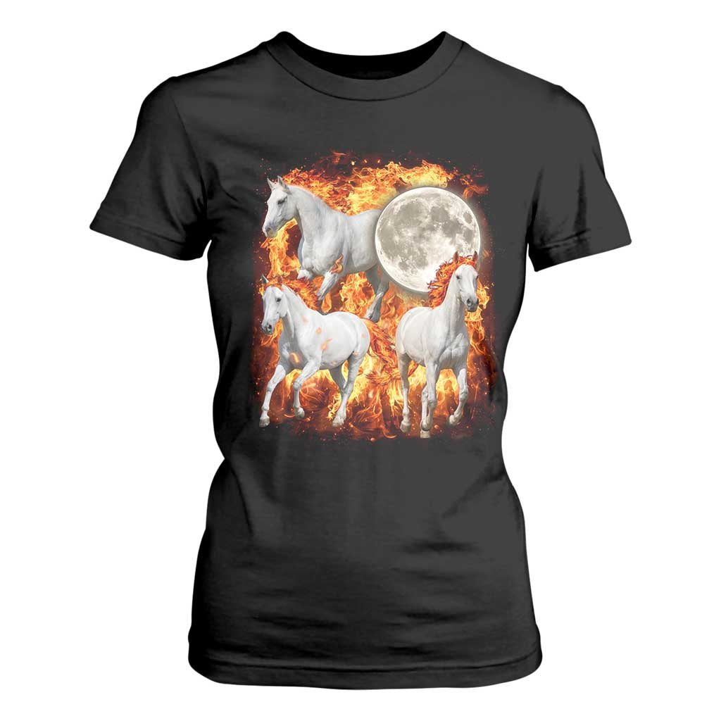 3 Fire Horses Moon Equestrian T Shirt For Women Year Of The Fire Horse Joke TS11 Black Print Your Wear