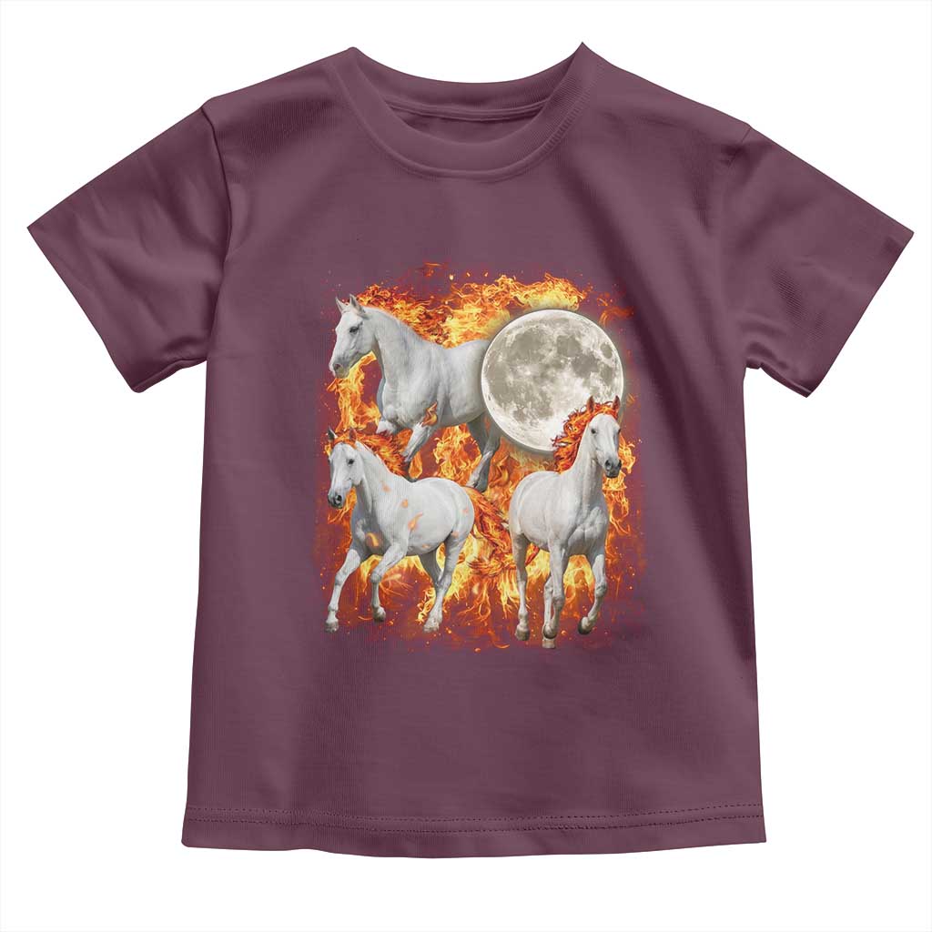 3 Fire Horses Moon Equestrian Toddler T Shirt Year Of The Fire Horse Joke TS11 Maroon Print Your Wear