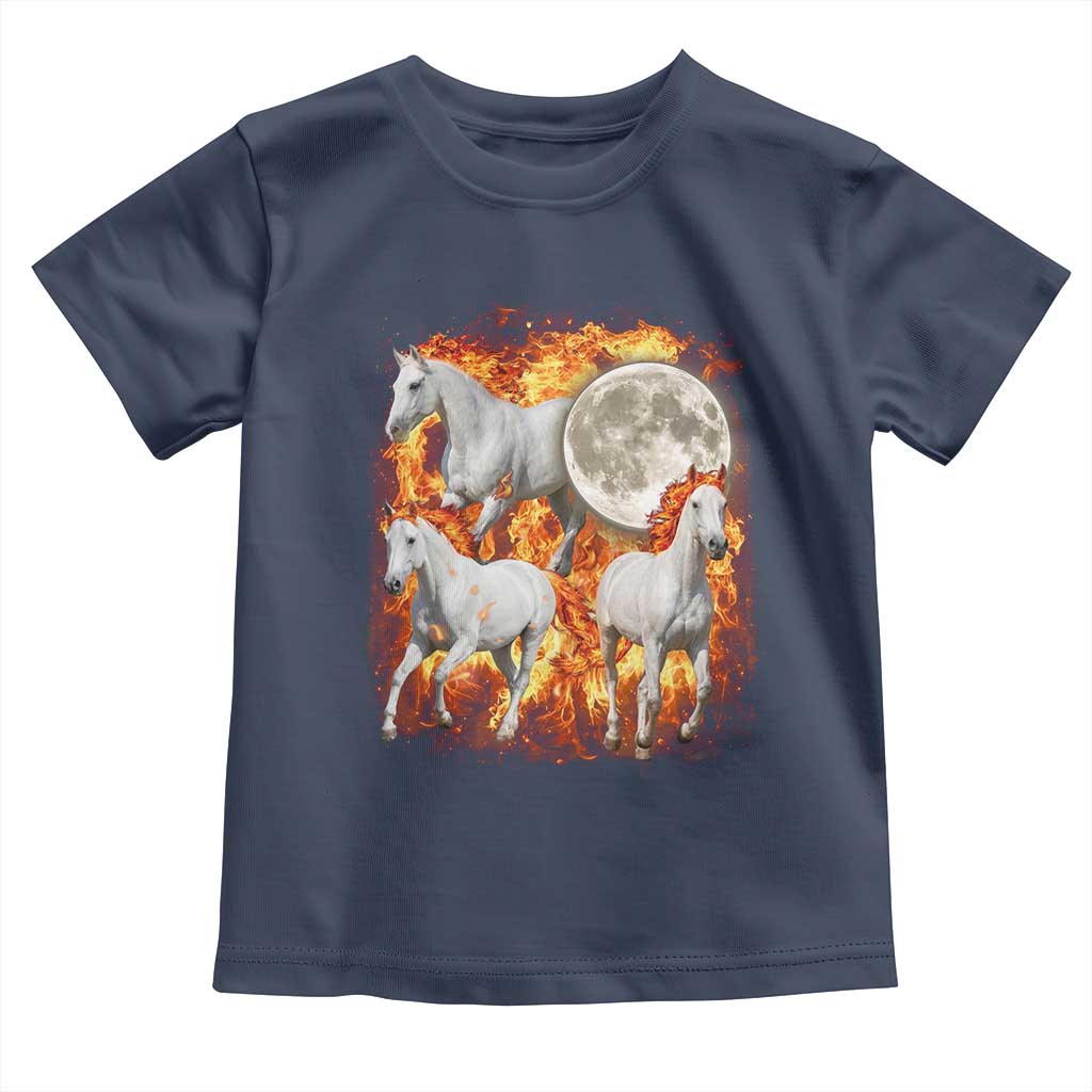 3 Fire Horses Moon Equestrian Toddler T Shirt Year Of The Fire Horse Joke TS11 Navy Print Your Wear