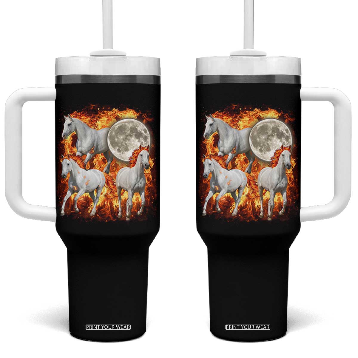 3 Fire Horses Moon Equestrian Tumbler With Handle Year Of The Fire Horse Joke TS11 One Size: 40 oz Black Print Your Wear
