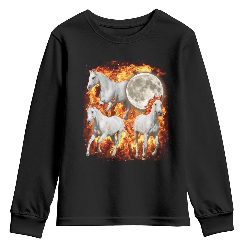 3 Fire Horses Moon Equestrian Youth Sweatshirt Year Of The Fire Horse Joke TS11 Black Print Your Wear