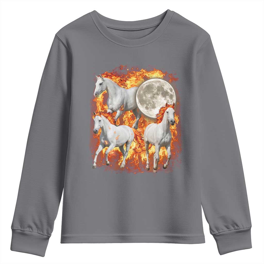 3 Fire Horses Moon Equestrian Youth Sweatshirt Year Of The Fire Horse Joke TS11 Charcoal Print Your Wear