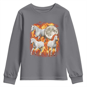 3 Fire Horses Moon Equestrian Youth Sweatshirt Year Of The Fire Horse Joke TS11 Charcoal Print Your Wear