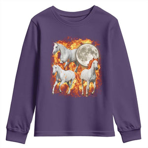 3 Fire Horses Moon Equestrian Youth Sweatshirt Year Of The Fire Horse Joke TS11 Purple Print Your Wear