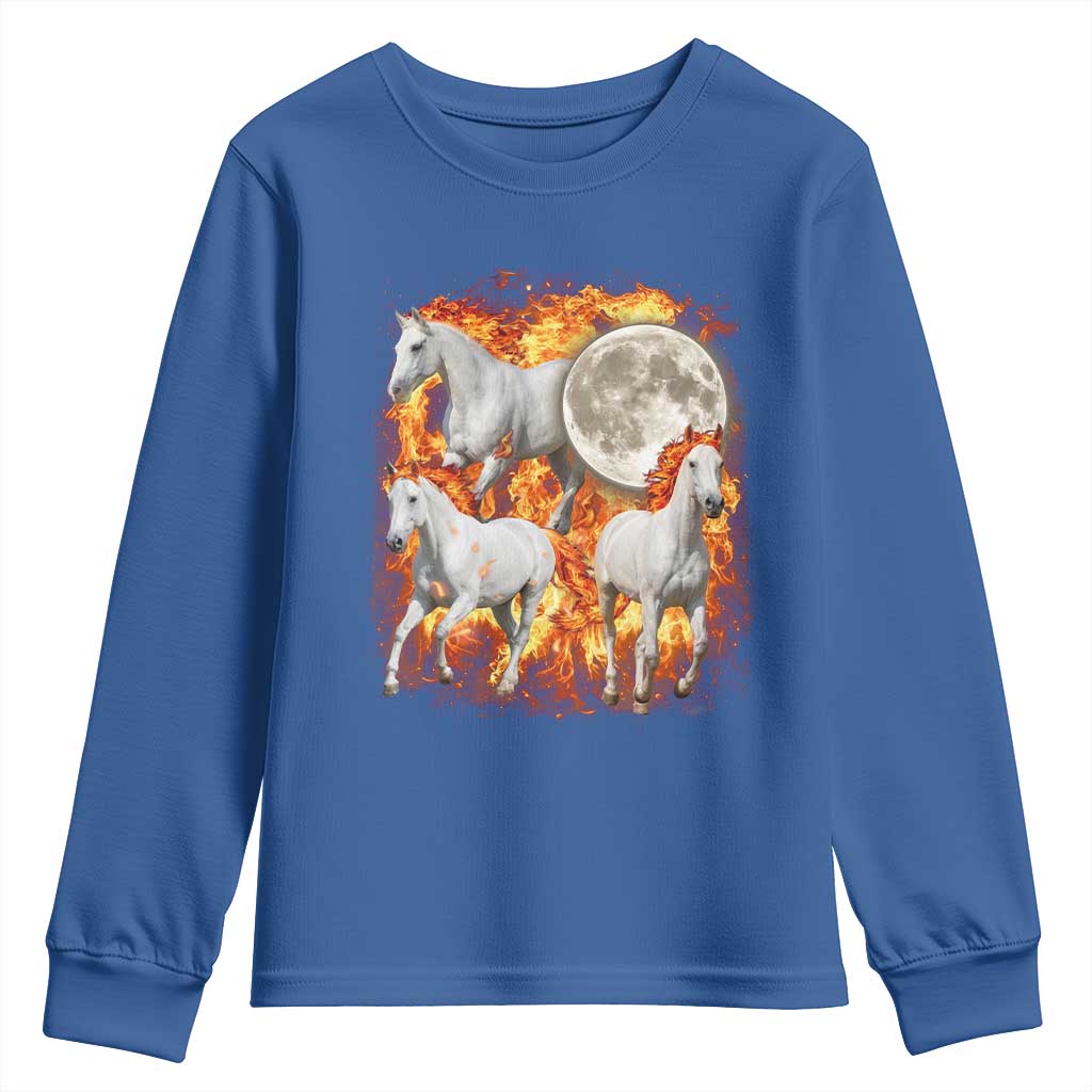 3 Fire Horses Moon Equestrian Youth Sweatshirt Year Of The Fire Horse Joke TS11 Royal Blue Print Your Wear