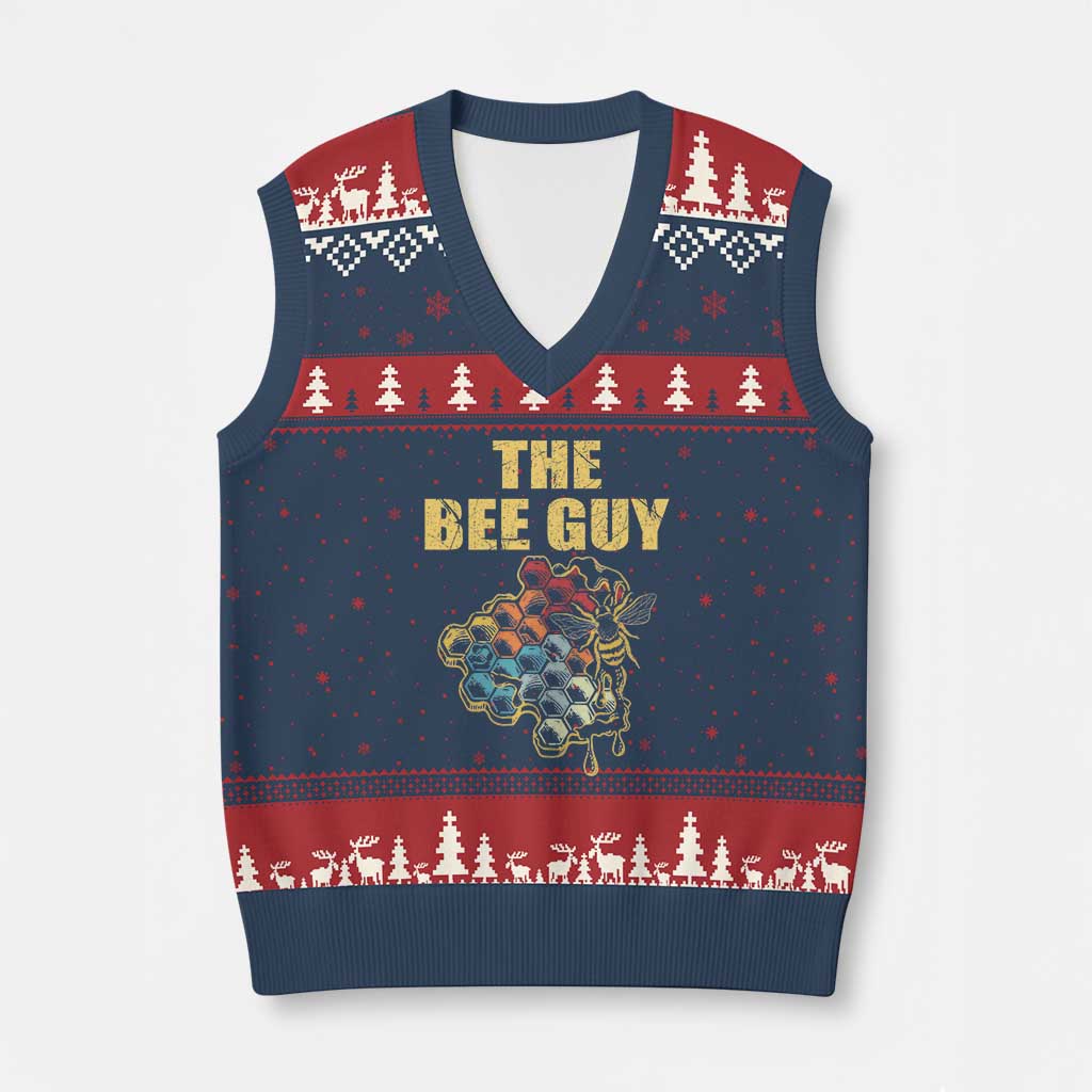 Funny Beekeeper V-Neck Knit Sweater Vest The Bee Guy Insect Animal Lover TS11 Navy Red Print Your Wear