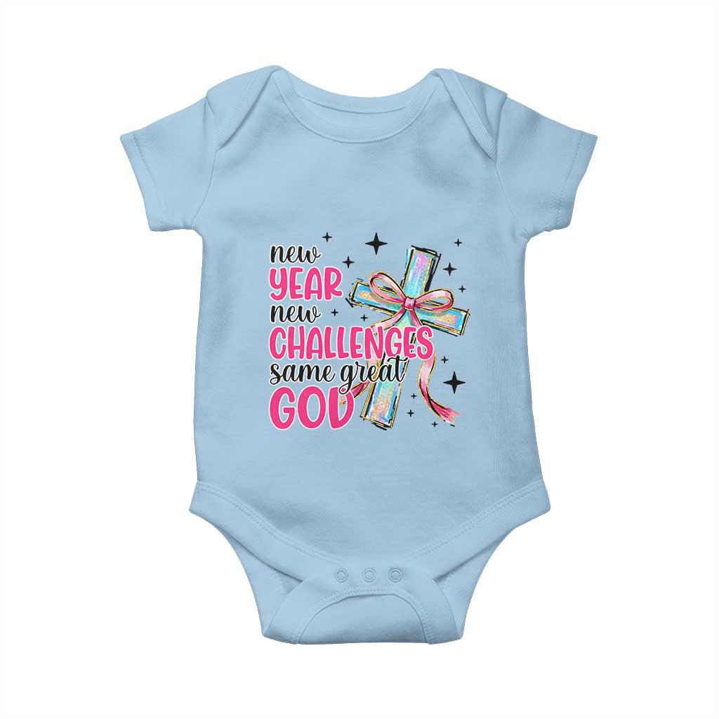 New Year New Challenges Same Great God Baby Onesie Christian New Year Eve TS11 Light Blue Print Your Wear