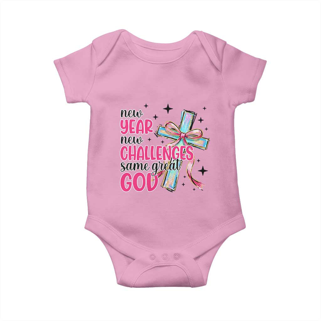 New Year New Challenges Same Great God Baby Onesie Christian New Year Eve TS11 Light Pink Print Your Wear