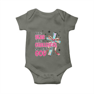 New Year New Challenges Same Great God Baby Onesie Christian New Year Eve TS11 Military Green Print Your Wear
