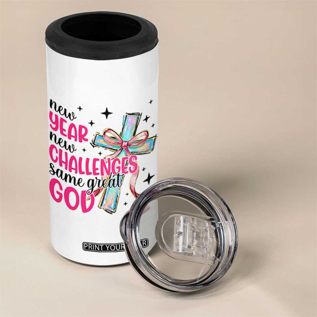 New Year New Challenges Same Great God 4 in 1 Can Cooler Tumbler Christian New Year Eve TS11 Print Your Wear