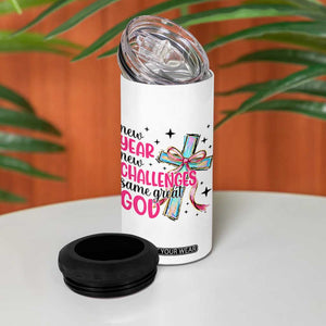 New Year New Challenges Same Great God 4 in 1 Can Cooler Tumbler Christian New Year Eve TS11 Print Your Wear