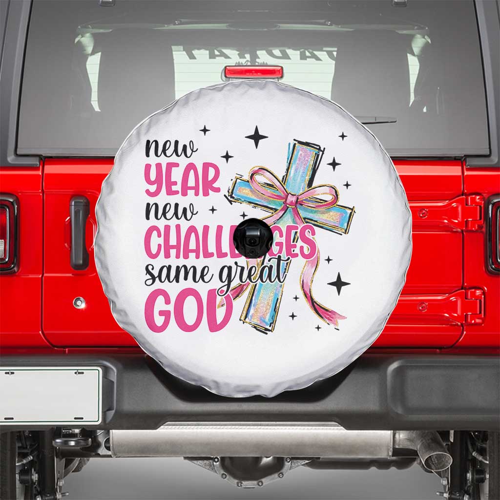 New Year New Challenges Same Great God Spare Tire Cover Christian New Year Eve TS11 White Print Your Wear