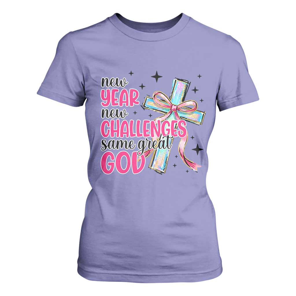 New Year New Challenges Same Great God T Shirt For Women Christian New Year Eve TS11 Violet Print Your Wear