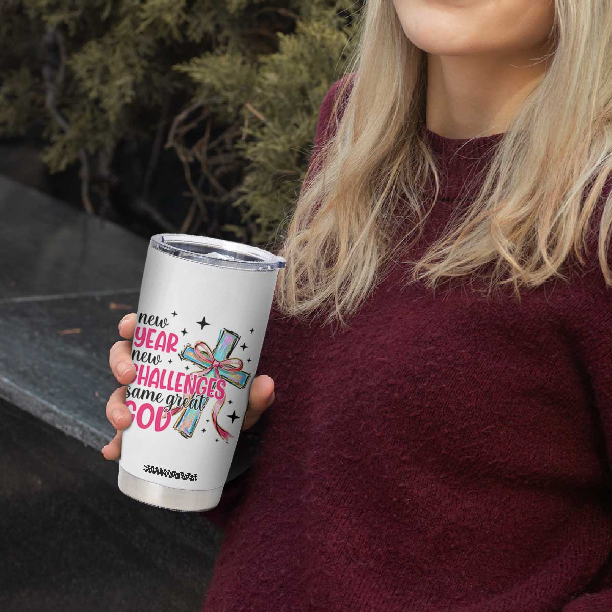 New Year New Challenges Same Great God Tumbler Cup Christian New Year Eve TS11 Print Your Wear