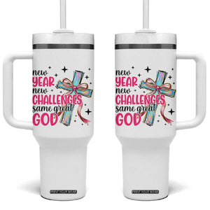New Year New Challenges Same Great God Tumbler With Handle Christian New Year Eve TS11 One Size: 40 oz White Print Your Wear