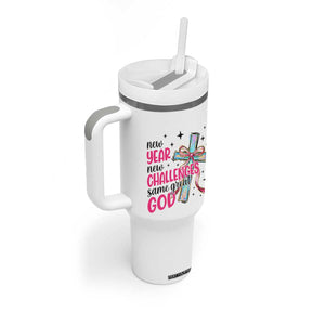 New Year New Challenges Same Great God Tumbler With Handle Christian New Year Eve TS11 Print Your Wear