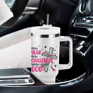 New Year New Challenges Same Great God Tumbler With Handle Christian New Year Eve TS11 Print Your Wear