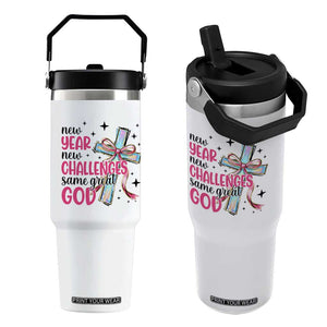 New Year New Challenges Same Great God Flip Straw Tumbler Christian New Year Eve TS11 One Size: 30 oz White Print Your Wear